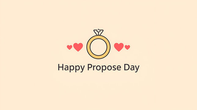 happy propose day in black color at center of card and background is in pink color and above text a ring drawing is drawn with some small red color heart beside ring PNG