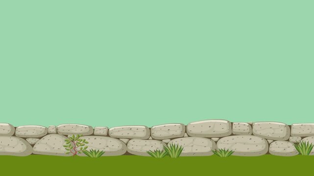 Cobblestone fence, seamless horizontal on transparent background.
