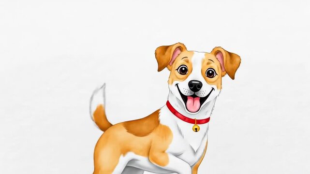 Happy smiling dog with red collar and bell. Cute pet character animation sequence for children show or sticker pack.