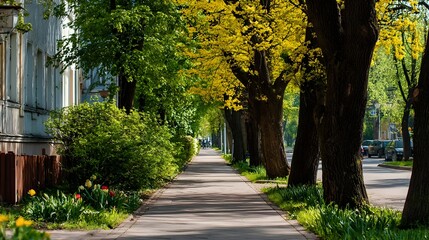 明るい春の街背景素材