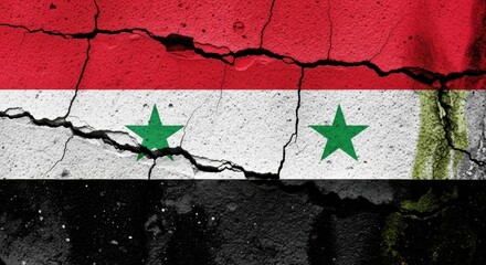 Obraz premium Cracked Syrian Flag Symbolizing Conflict and Turmoil.