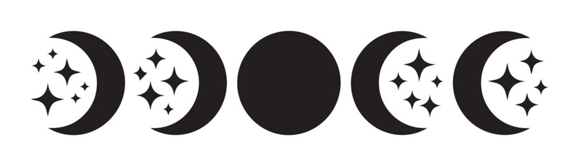 Moon phases and stars collection cosmic celestial representation night sky astronomical event luminous body phenomenon graphic element