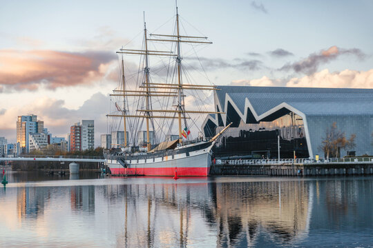 The Tall Ship Glenlee and Riverside Museum on the River Clyde, Glasgow