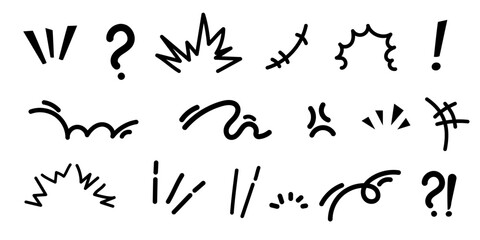 Hand drawn comic doodle symbols set with expressions movement doodle © Elena