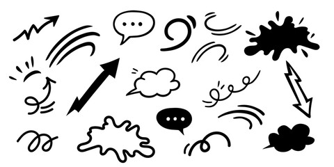 Expressions movement doodle and motion elements set with arrows and clouds © Elena