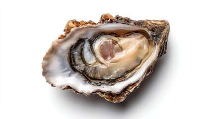 Oyster Delight: A fresh, succulent oyster, presented open, showcasing its glistening, tender flesh, inviting the viewer to savor its exquisite flavor. 