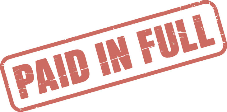 Paid in full stamp, vintage old red color, textured frame, retro design element, business approval mark, financial documents, invoice validation, classic rubber stamp illustration