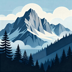 Illustration of Spanish mountain landscape.