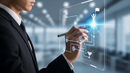 Businessman interacting with innovative digital interface for strategy planning