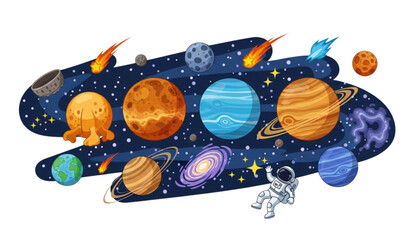 Fun cartoon solar system planets and space vector illustration © Abdul