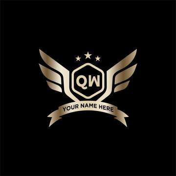 QW Initials Eagle Logo Icon Education Stock Vector
