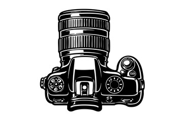 Top-down view of a camera showing lens barrel and control dials