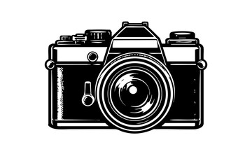 Vintage film camera with classic boxy shape, bold silhouette