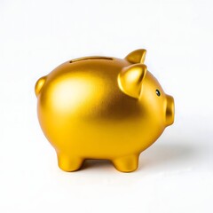 Golden Piggy Bank on White Background - Savings and Finance Concept