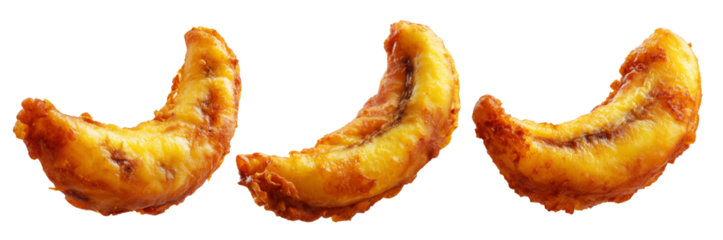 Set of Deep-fried banana fritters, isolated on white transparent background. Concept of Papua New Guinea cuisine