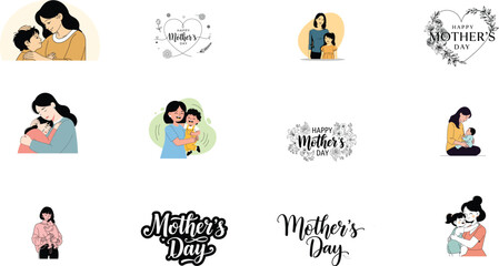 Fototapeta premium Mother's day illustrations and quotes