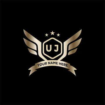 UJ Initials Eagle Logo Icon Education Stock Vector