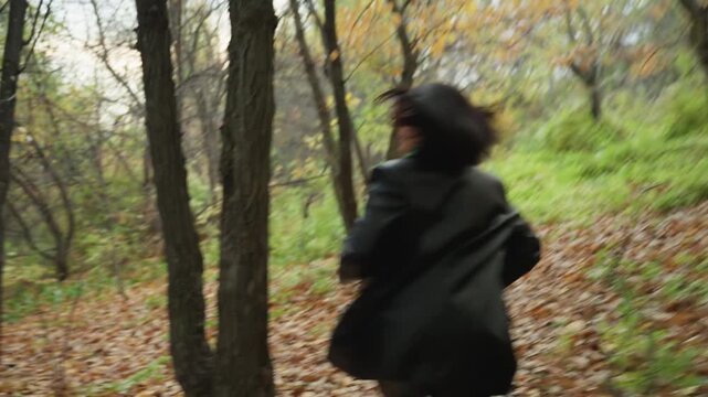 Females hastily escape into thick forest areas, Women promptly leave and venture into dense woodland surroundings, Ladies quickly depart and venture into surrounding dense and lush forests