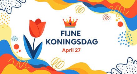 Naklejka premium Vibrant Vector Illustration Celebrating Kingsday with Tulip and Crown on April 27