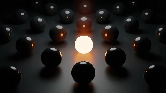 Glowing Orb Stand Out with Shine Bright Among Dark Spheres.
