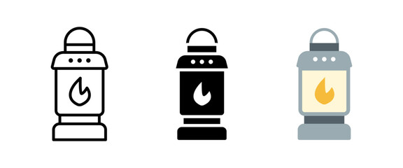 Kerosene lantern icon. Traditional camping lamp for outdoor use. Lantern symbol for hiking, travel, survival and night illumination. © MALAI Studio