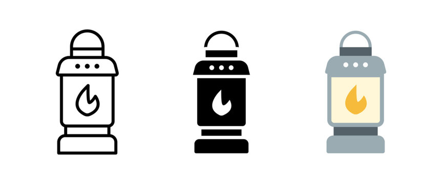 Kerosene lantern icon. Traditional camping lamp for outdoor use. Lantern symbol for hiking, travel, survival and night illumination.