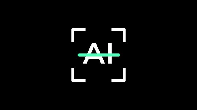 The letters AI are centered within white scanning brackets with a green line through them to represent artificial intelligence processing or logic
