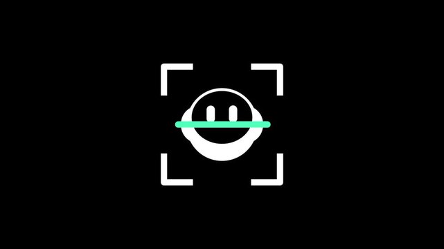 A white smiley face icon is being scanned by a green line inside a bracket representing face detection or mood recognition software capabilities