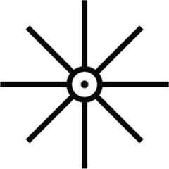 Obraz premium Simple black sunburst icon with center circle and eight rays, minimal line symbol for light, energy and interface design