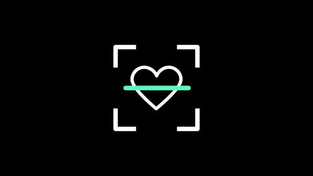 A depiction shows a heart shape being scanned by a green laser beam to symbolize digital health monitoring or romantic compatibility testing.