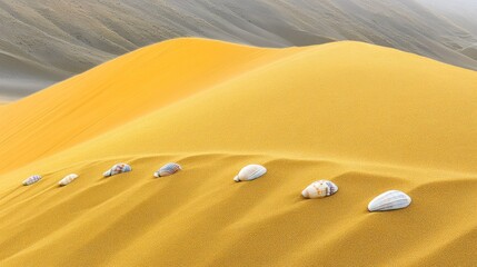 Shells nestled in a golden desert dune.