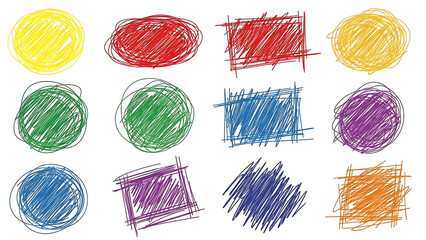 Colorful scribbled shapes on white background