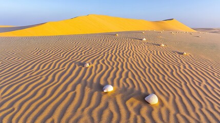 Sandy ripples and seashells on a desert dune.