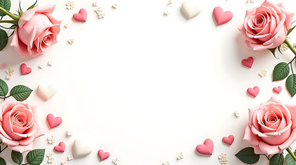 Delicate rose frame with hearts illustration