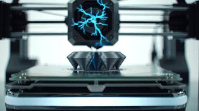 3 d printer creating object with energy effect in modern technology