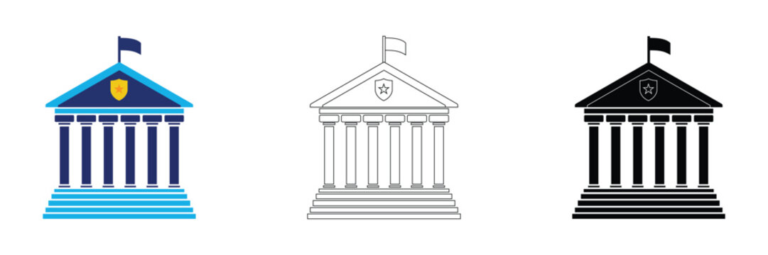 National Government Dome Icon &mdash; Official Civic Building Silhouette with Flag for Democracy and Public Services