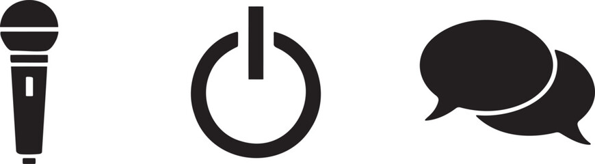 Microphone Power Icons Set for Voice Recording Controls