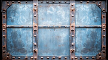 Weathered steel panels with rivets and seams.