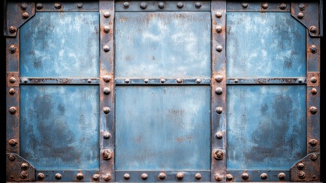 Weathered steel panels with rivets and seams.