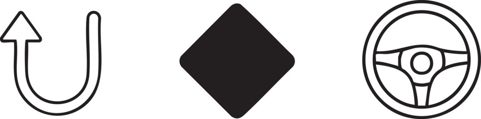 Navigation Driving Return Arrow Diamond and Steering Wheel