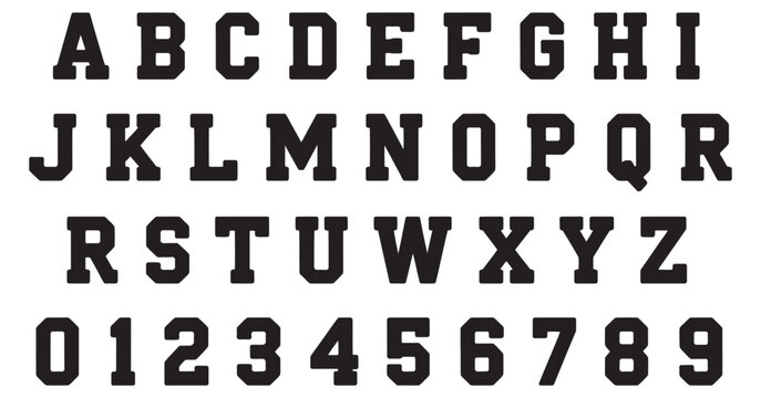 Varsity font vector alphabet, collegiate lettering set, bold athletic typography, sports logos, team apparel prints, school emblems, retro design projects, vector letters, creative graphic elements