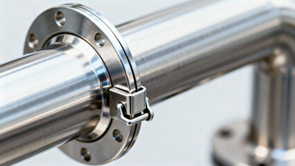 Obraz premium Close-Up of Stainless Steel Pipe Connection with Clamp Detail in Industrial Setting