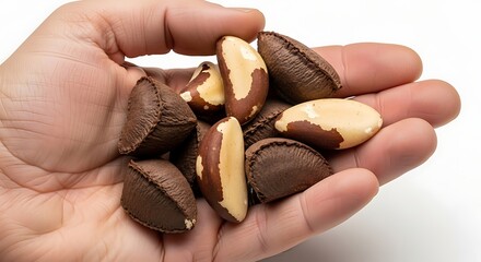 Hand holding shea nuts and kernels