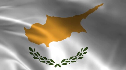 Waving flag of Cyprus with copper-colored map and olive branches representing national pride and patriotism ideal for travel and news