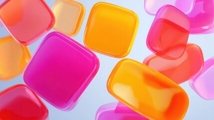 glossy plastic construction blocks with rounded edges, vibrant colors, smooth gradients, playful 3D animation look, light background, floating