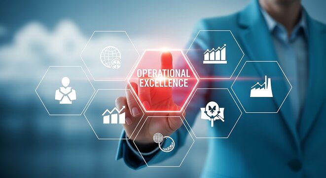 Business Professional Touching Operational Excellence Interface for Process Optimization