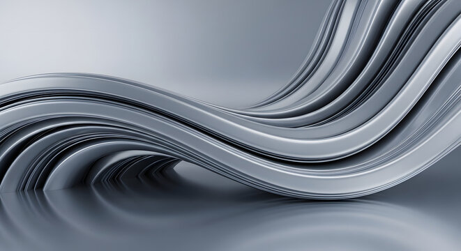 Abstract Metallic Silver Flowing Wave Background. A sleek abstract 3D background featuring smooth flowing metallic silver waves with glossy reflections.