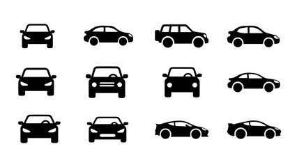 Modern Black Filled Car Vector Icon Set – 12 Minimal Automotive Symbols © BlanxaStudio