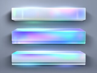 Minimalist holographic glass bars with soft gradient glow representing modern UI elements futuristic design language and digital interface components