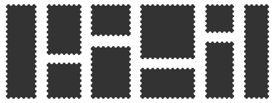 Set of blank rectangle and square Postage stamp frames. Postage stamp vector icons.Blank postage stamps borders vector set. Mockup postage stamps ,Postage stamp set, templates